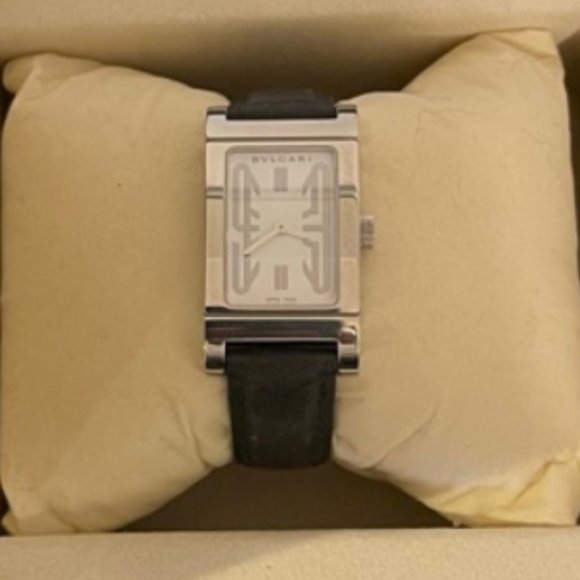 Bulgari Rettangolo Stainless Steel Watch w/Black Bands